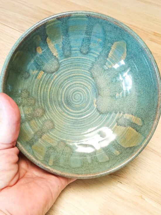 Handcrafted Other - Art Pottery 6.5" Bowl, Drip Ware, Blue Green, Studio Stoneware, SIGNED NS